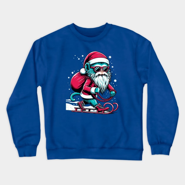 Jolly Japes: Santa Monkey's New Year Fiesta Crewneck Sweatshirt by TimeWarpWildlife